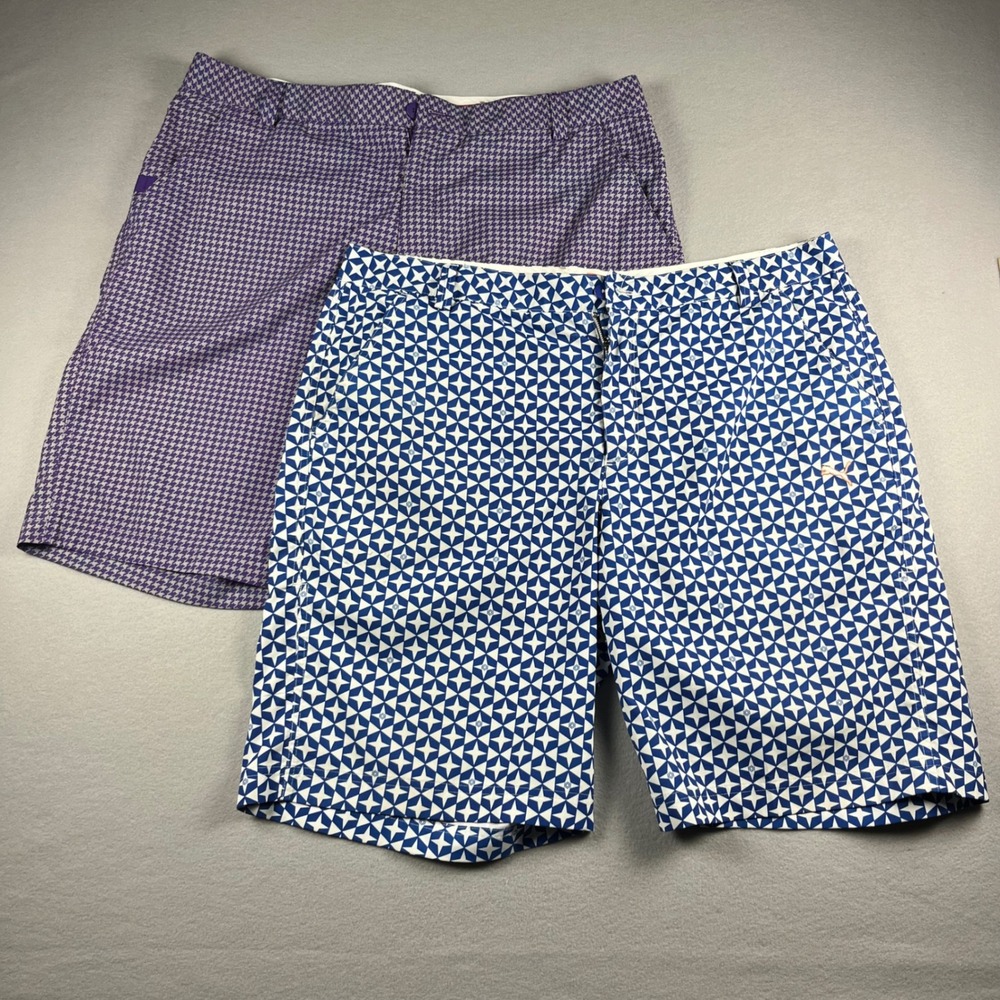 Puma Golf Shorts 2 pk Bundle Mens 40 Purple Houndstooth\Blue Geometric